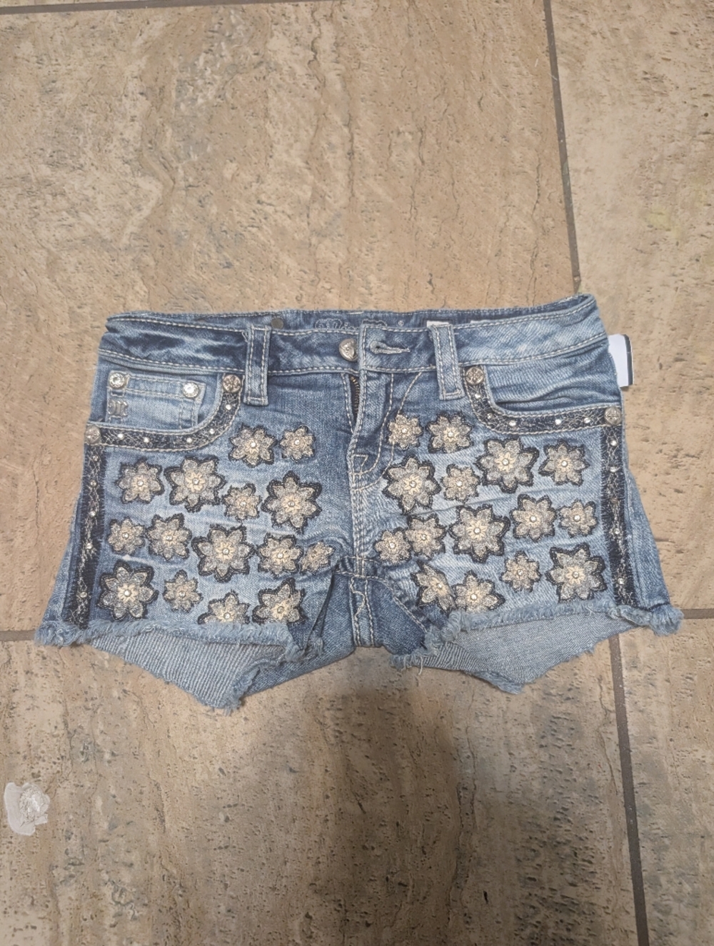 MISS ME Girls Shorts SIZE 16 Blue Denim Embroidered